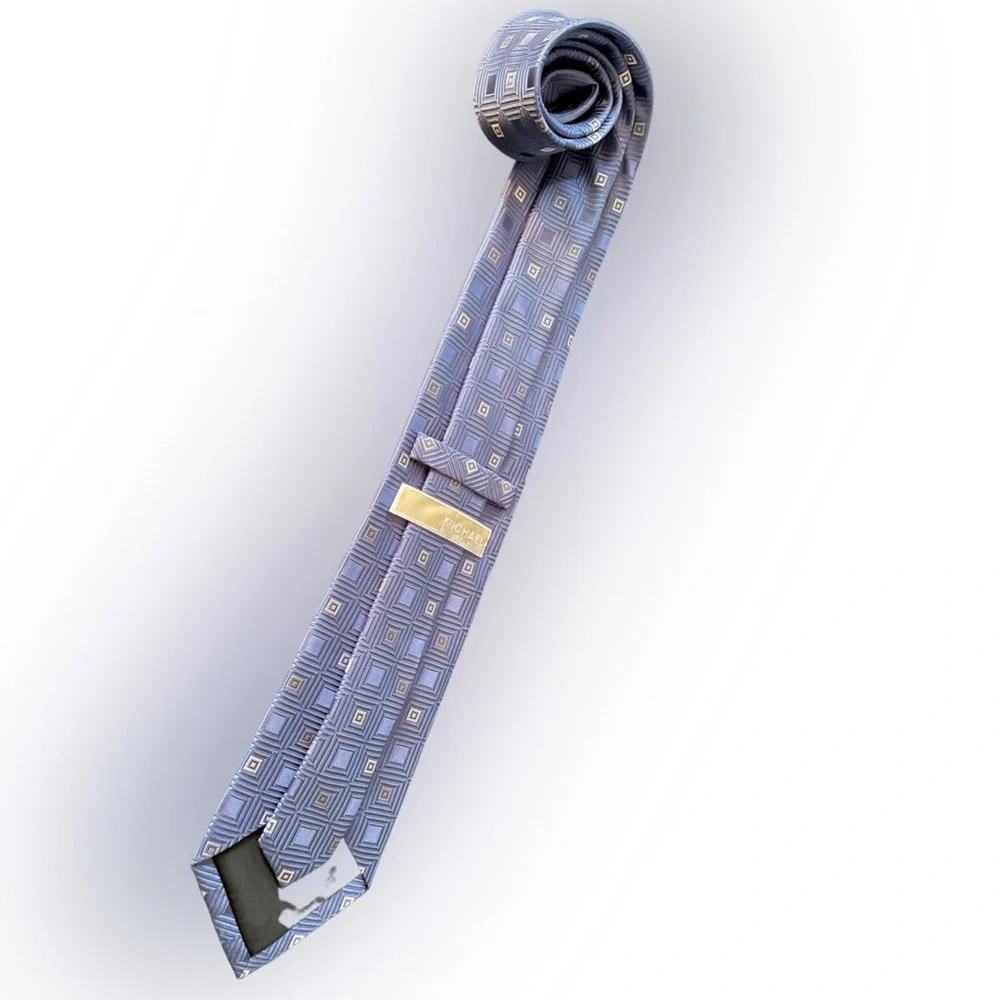 😎 Michael Kors blue patterned 100% silk neck tie in excellent condition